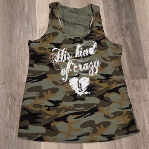 Brantley Gilbert "His Kind of Crazy" camouflage racerback tank top.